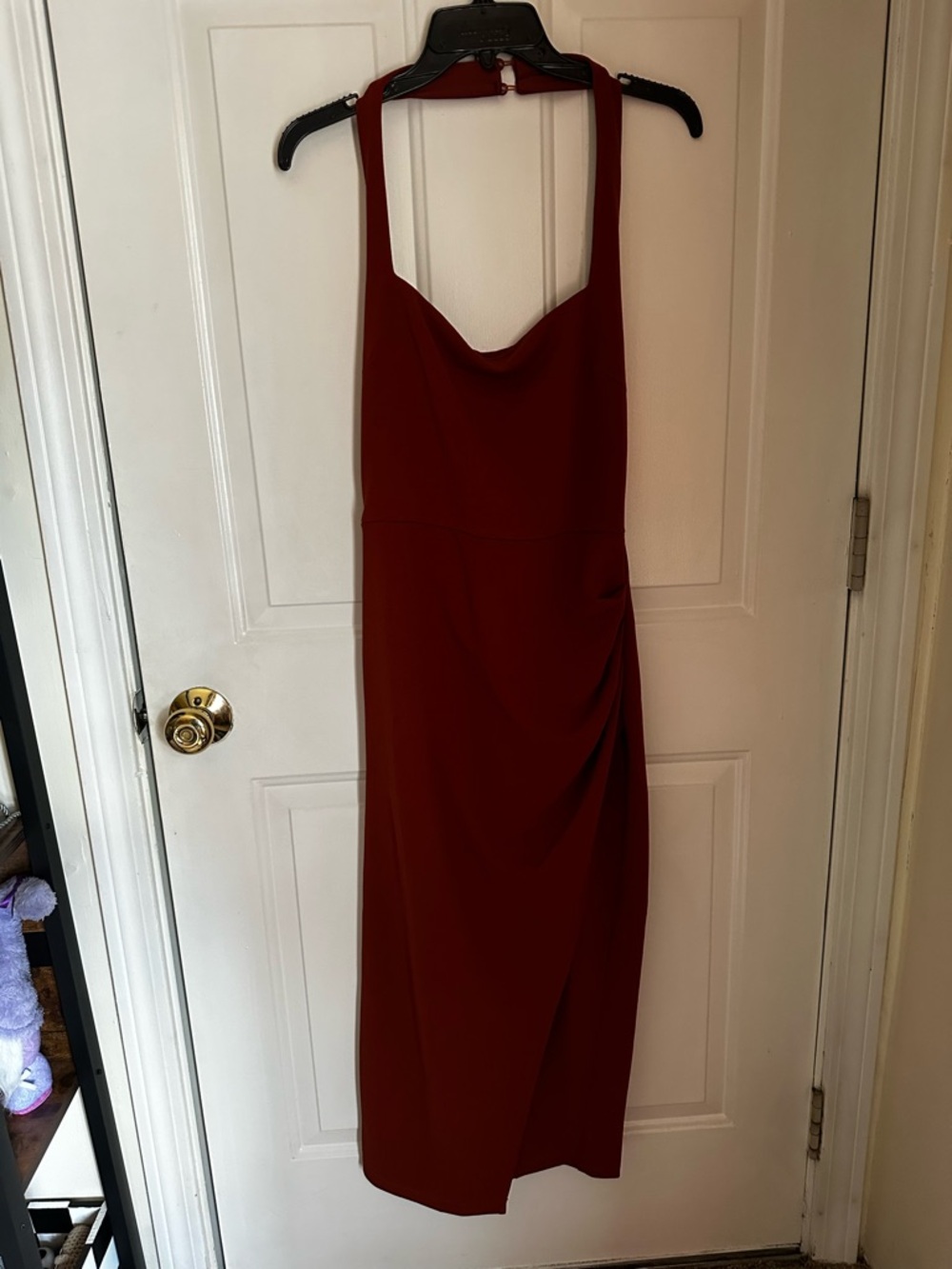 Lulu's Rust Orange Halter Cowl Midi Dress